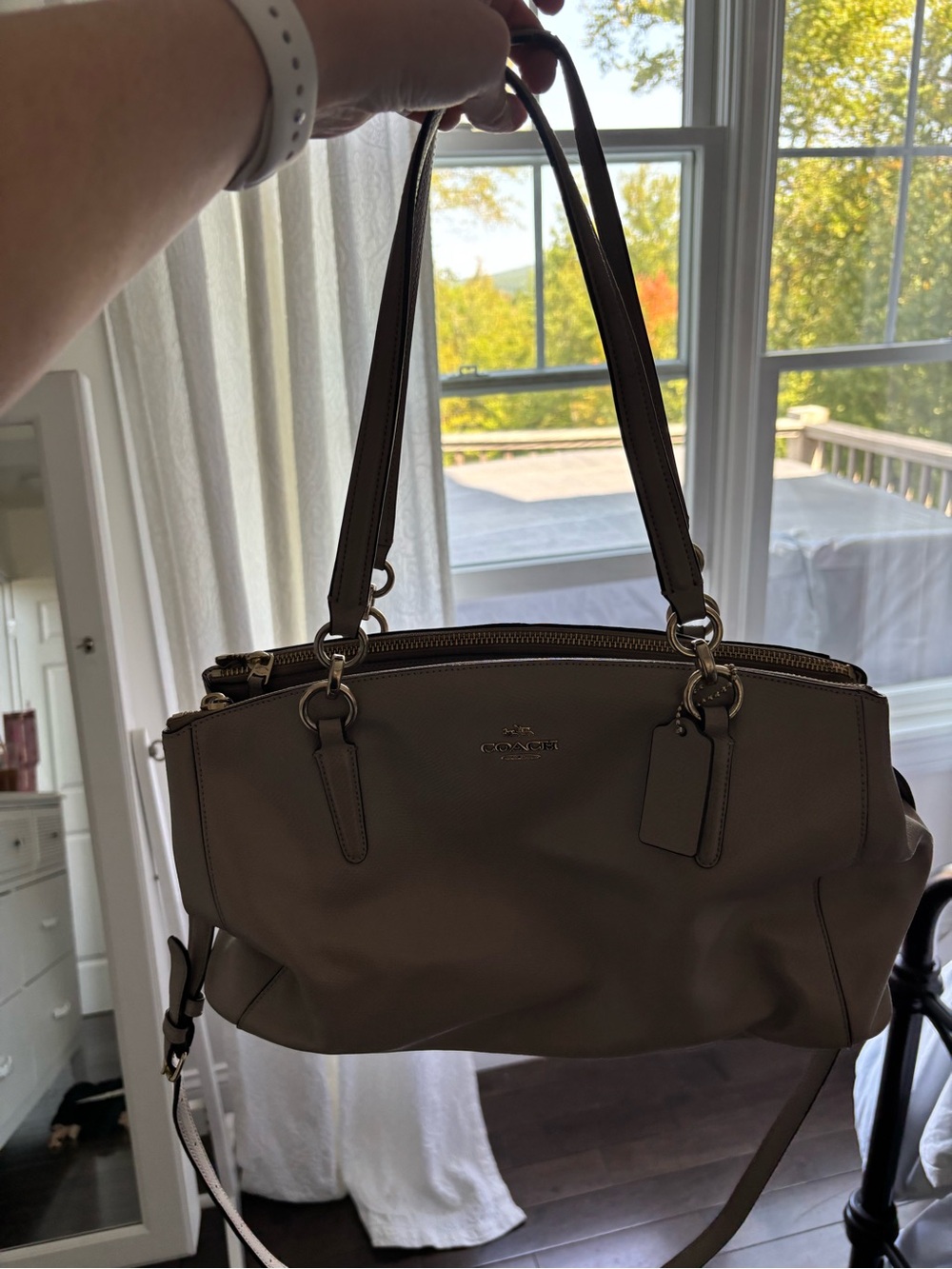 Coach Taupe Leather Shoulder Bag with Gold Hardware